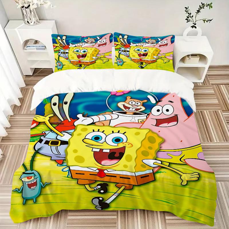 3Pcs Spongebob Friends Adventure Bedding Set Soft Fabric Duvet Cover Pillowcases Home Christmas Xmas Halloween Gift 1 Duvet Cover 2 Pillowcase G1176