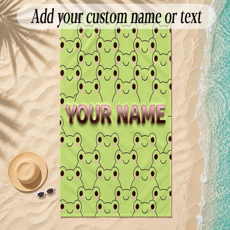Frog Theme Soft Beach Towel Personalized Custom Name Text Towel Portable for Beach Pool Travel