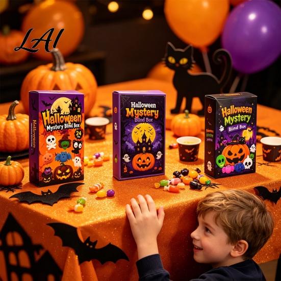 Soft Rubber Stress Relief Toy Halloween Squeeze Advent Calendar 24 Day Ghost Pumpkin Fidget Holiday Countdown Calendar Toys Set Collectible Figures
