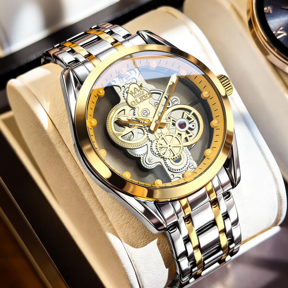 OLEVS Men's Watches Trend Fashion Hollow-out Dial Original Brand Quartz Wristwatch Gear Second Hand Waterproof Luminous New 3725