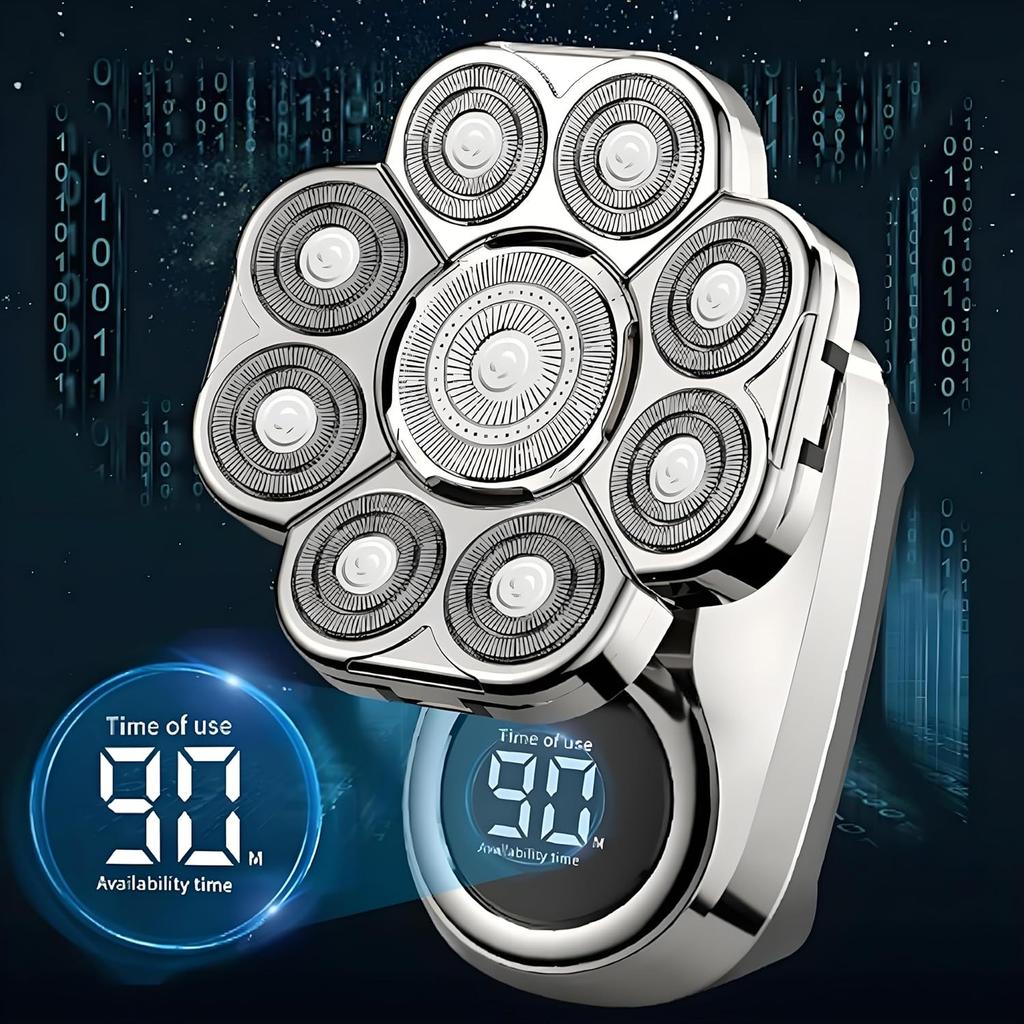 Машинка для бритья головы Bawldy Pro, 6-в-1, съемные головки, плавающие головки с 9D лезвиями, водонепроницаемость IPX7, интеллектуальный светодиодный дисплей, перезаряжаемая, беспроводная