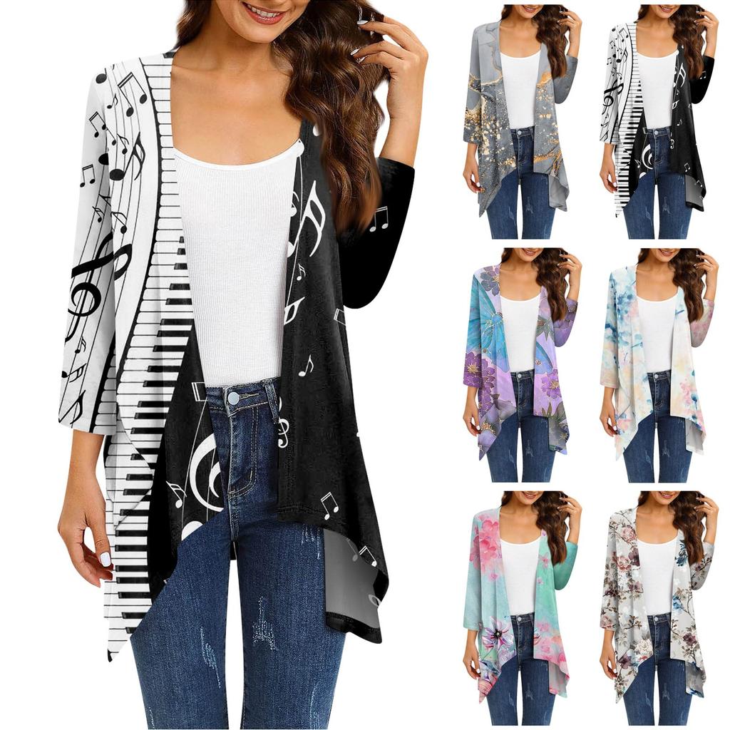 Женский кардиган неправильной формы с градиентным принтом и рукавами три четверти, куртка с карманами