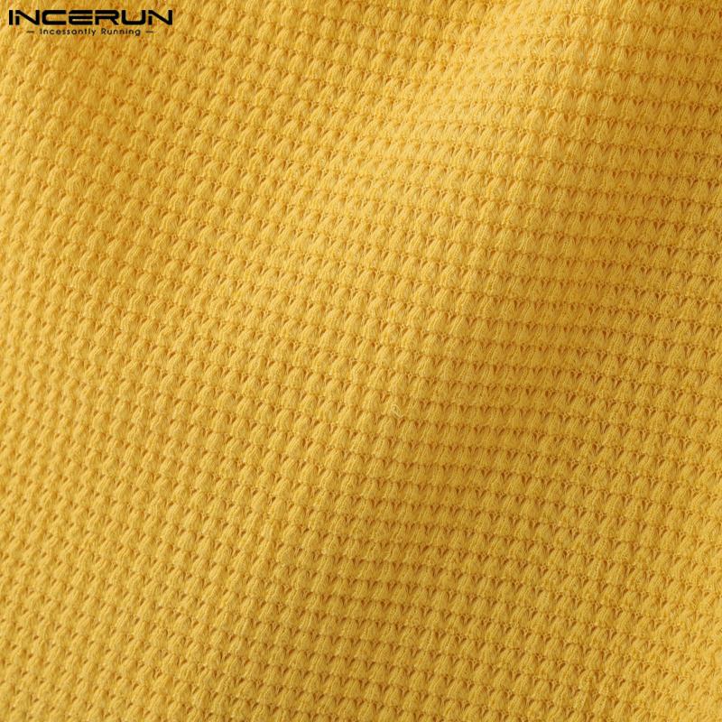 INCERUN Мужские майки без рукавов с отложным воротником, полупрозрачные, вафельной текстуры, облегающие