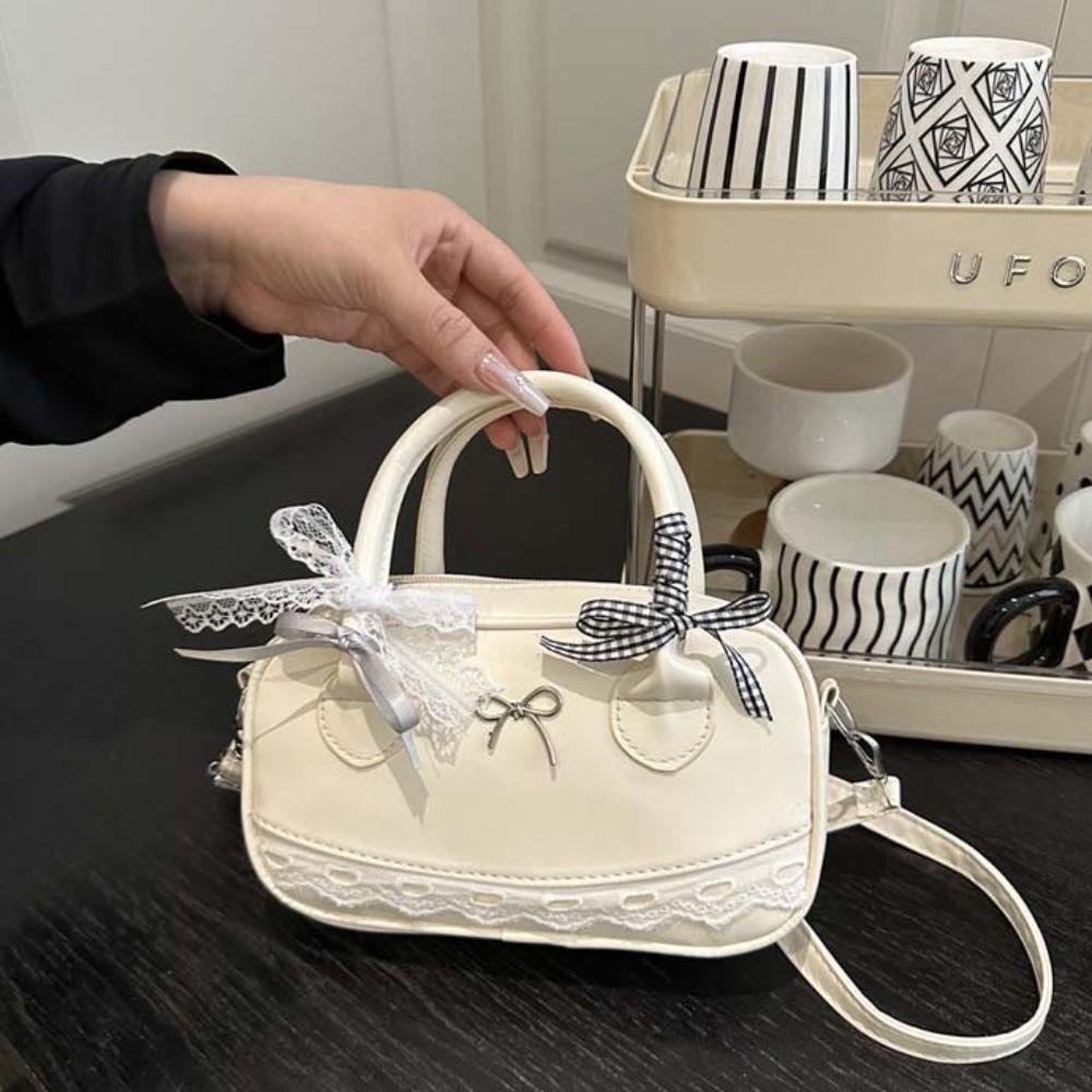 Bow Boston Handbag Lace Ribbon Small Square Bag Pea Bag Crossbody Bowling Bag Party