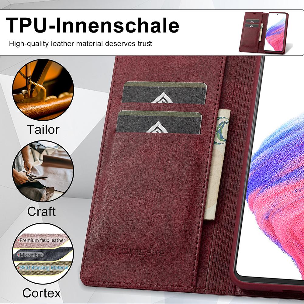 LC.IMEEKE For Samsung Galaxy A34 5G PU Leather Flip Folio Case RFID Blocking Wallet Stand Phone Cover