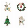 Cross-Border Reindeer Christmas Brooch with Green Wreath & Bell Drip Oil Design