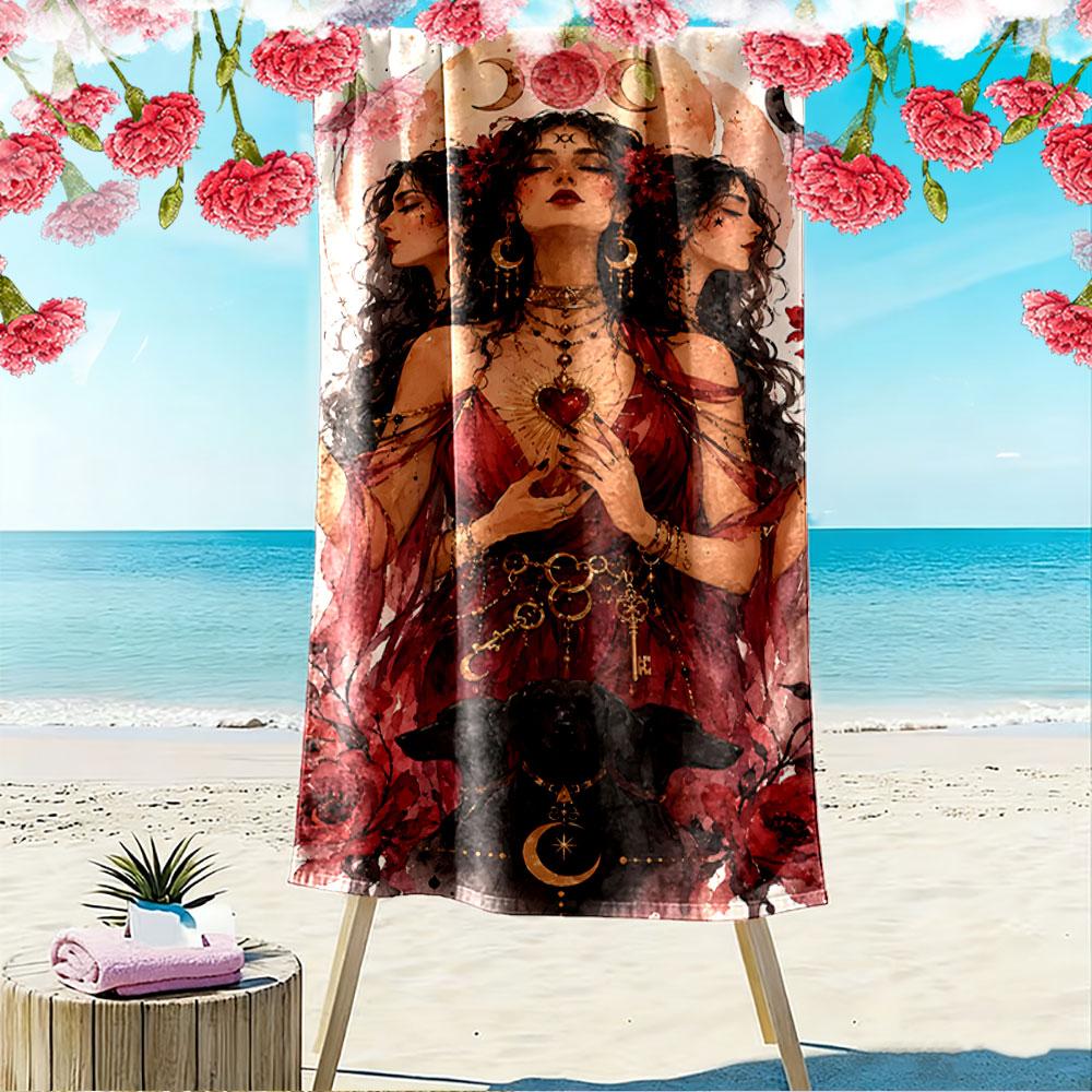 Mystical Goddess and Dog A must-have beach towel for beach travel