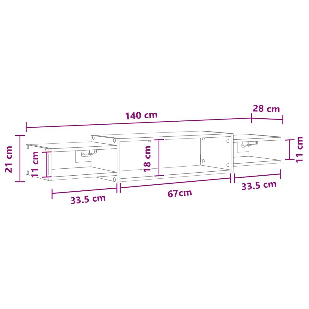 Wall Mounted TV Cabinet Wall Shelf White 140 x 28 x 21 cm