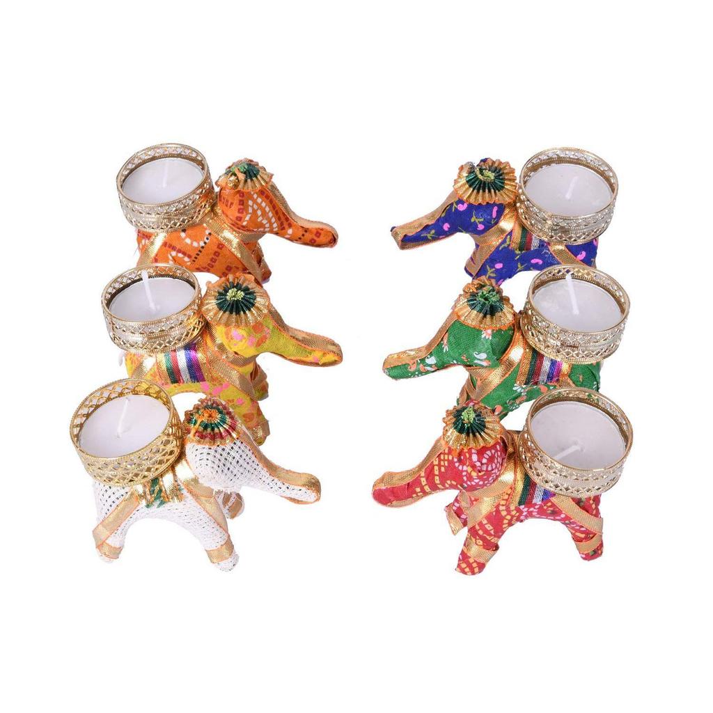 Tealight Candle Holders Set for Diwali Decoration Item for Home Décor Tea Light - Handmade Elephant Candle Stand Diwali Decorations - Set of 6