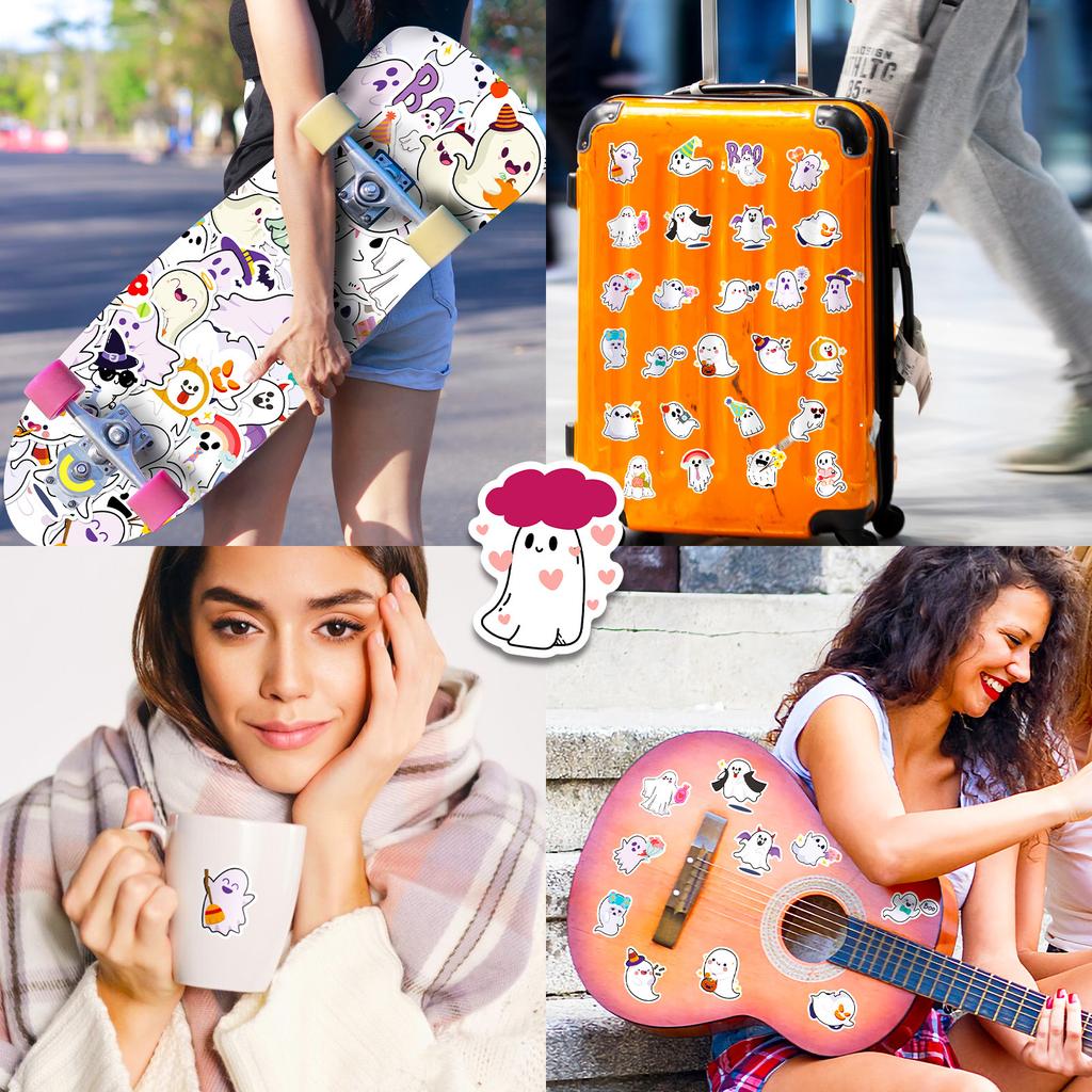 50 Halloween Series White Ghost Stickers Cute Cartoon Festival DIY Decoration Stickers