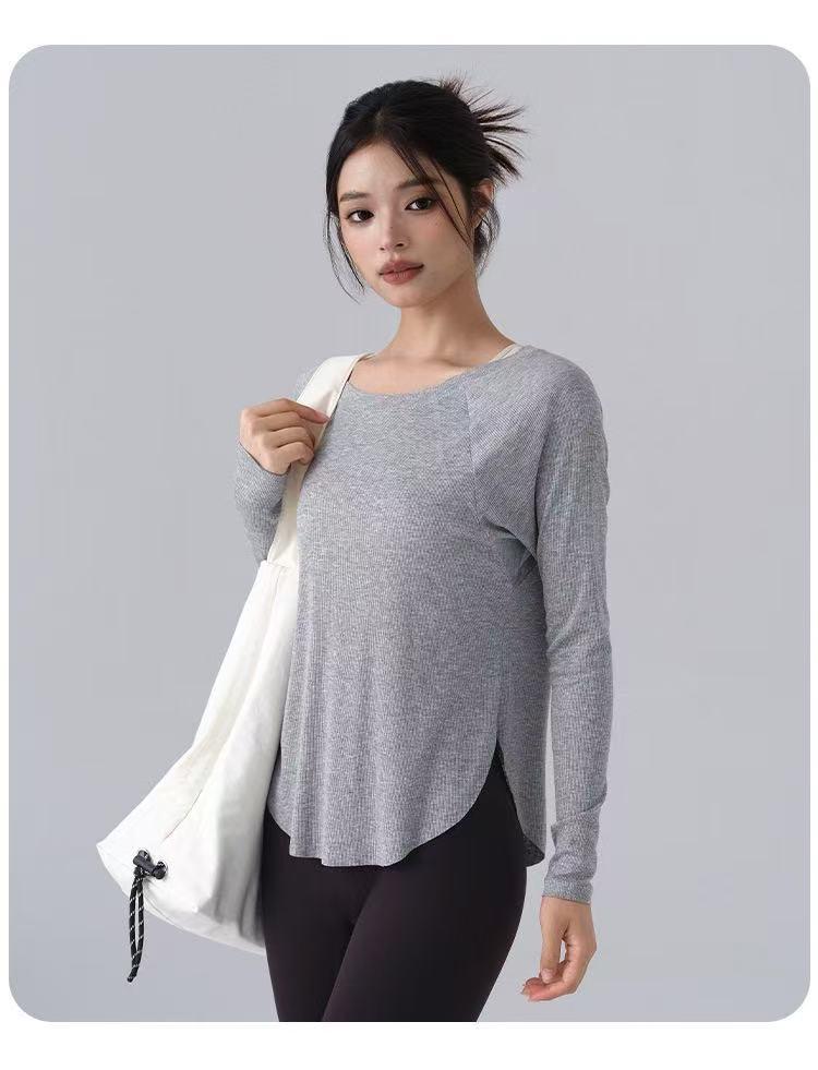 Женский ребристый топ для йоги с длинным рукавом - Коллекция Осень/Зима, Облегающий крой, Ощущение второй кожи, Идеально подходит для пилатеса и спортивной одежды для улицы