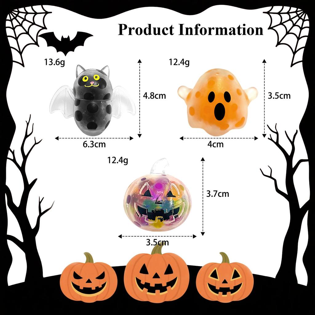 Novelty Tpr Halloween Bead Ball Pinch Music Ghost Bat Pumpkin Squeeze Release Creative Stress Relief Toy Festival Party Gifts