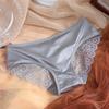Women Bowknot Spaghetti Strap Satin Panties Mid Waist Hollow Out Lace Briefs Solid Color Seamless
