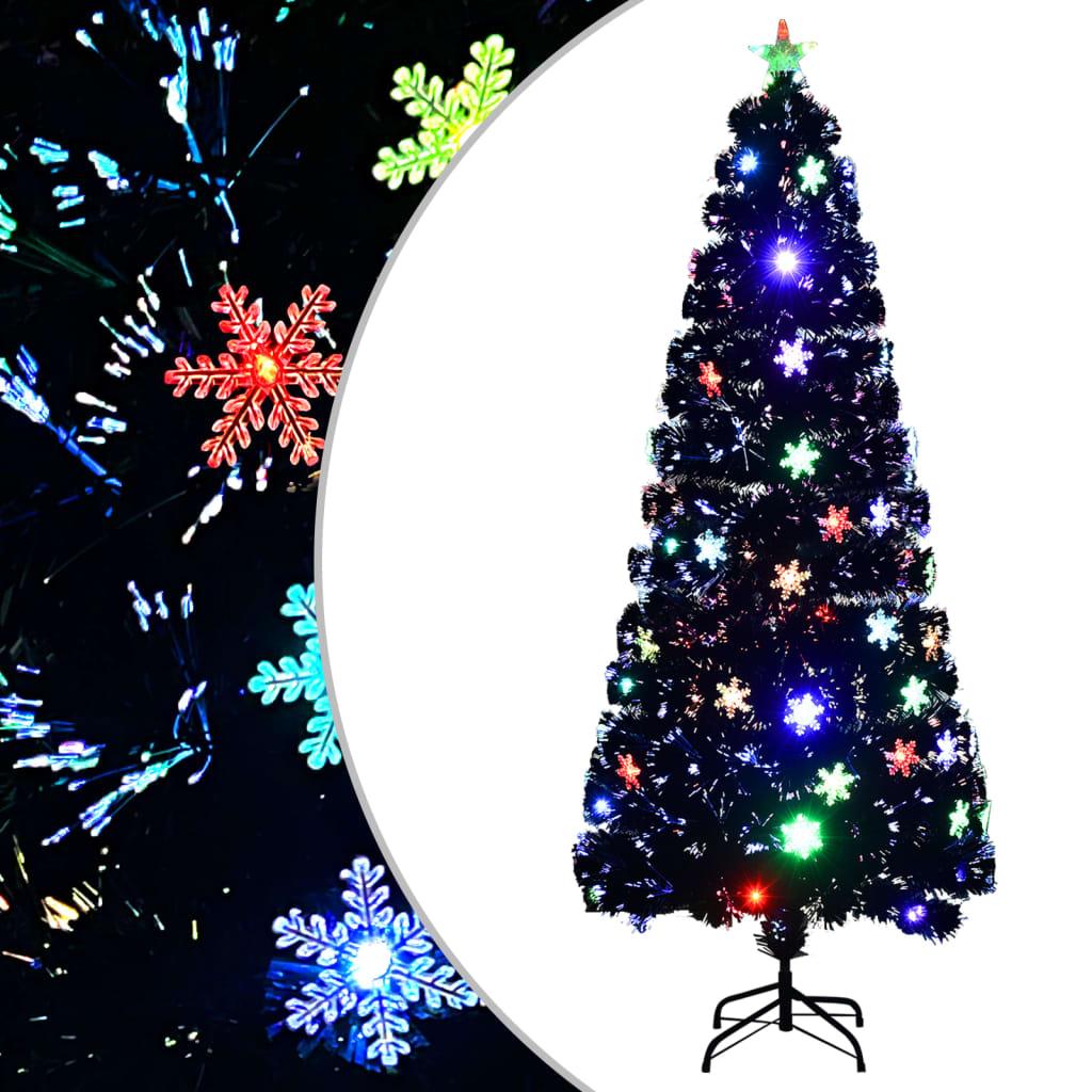 Vidaxl Choinka Ze Śnieżynkami Led, Czarna, 210 Cm, Światłowodowa