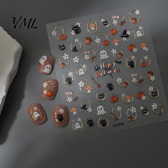 Halloween Nail Art Decals Stickers, Black Cat Ghost Pumpkin Wreath Adhesive Nails Decorative for Manicure Decoration, DIY Supplies Holiday Party