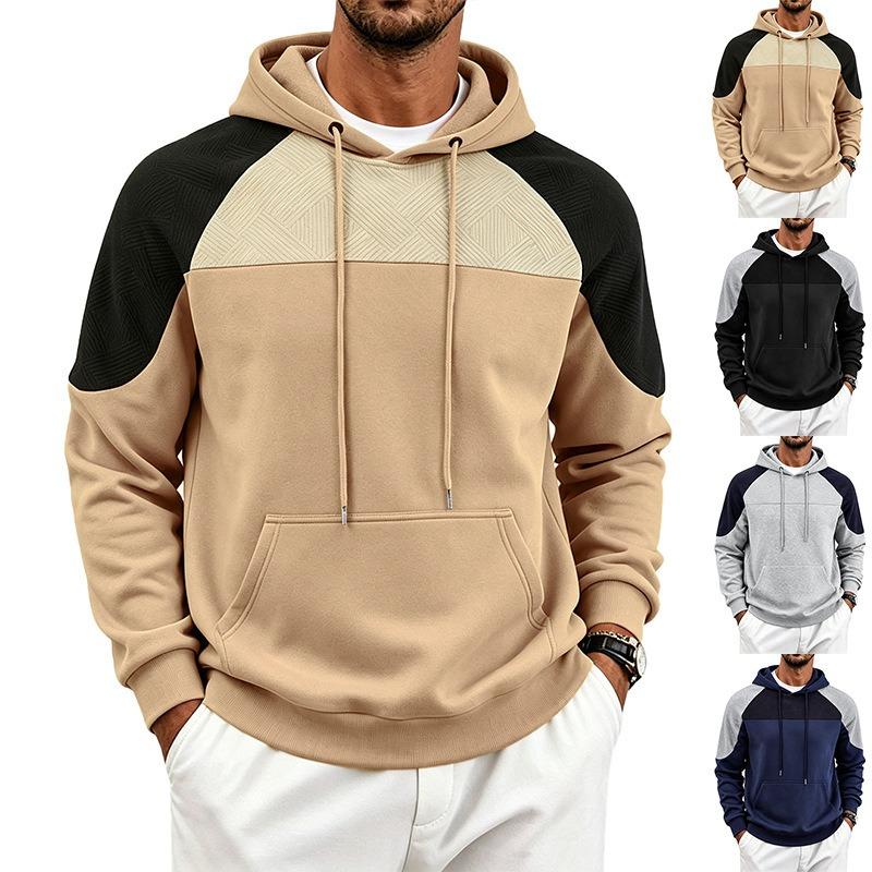Men S Loose Color Block Long Sleeve Hooded Sweatshirt For Casual Wear