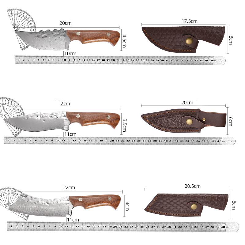 Дамасская сталь Тесак для мяса Нож для обвалки Нож с молотком Кованый нож ручной работы Нож для нарезки с чехлом для ножа