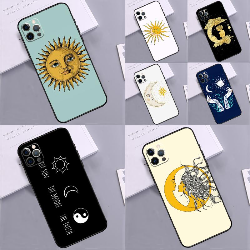 Sun Moon Art Bumper Case For iPhone 15 16 14 Pro Max 11 12 13 Pro Max Mini XR 16e 16 15 Plus Phone Cover