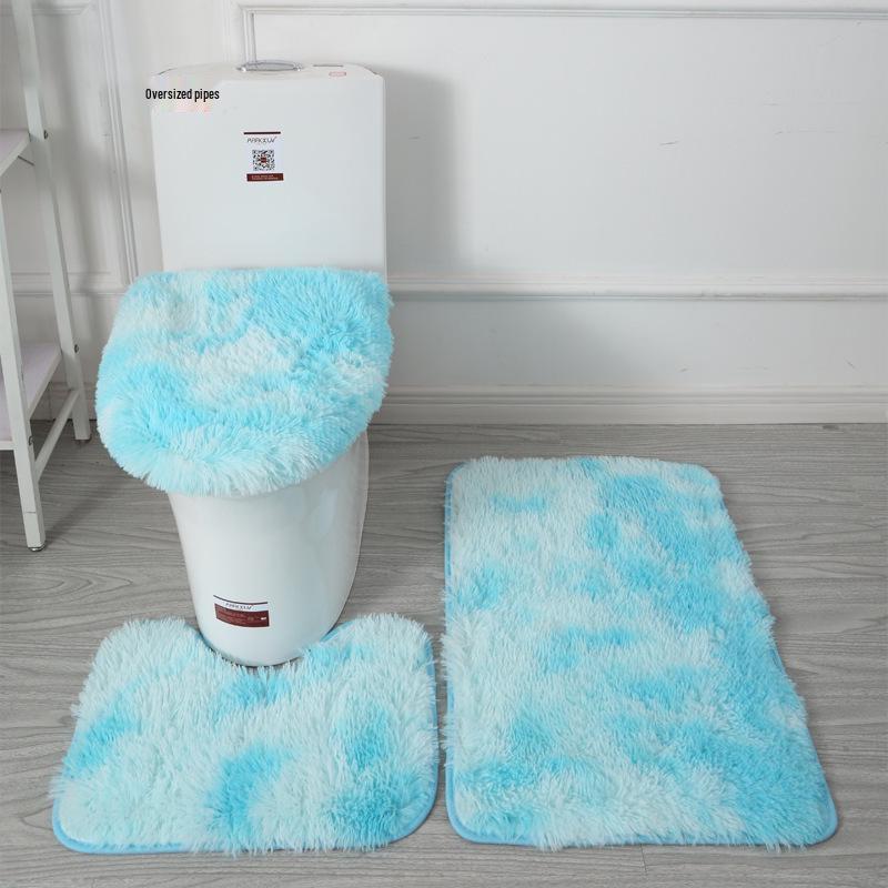 Gradient Tie-Dye Bathroom Mat Set: Long Pile, Water-Absorbent, Anti-Slip with U-Shaped Toilet Lid Cover