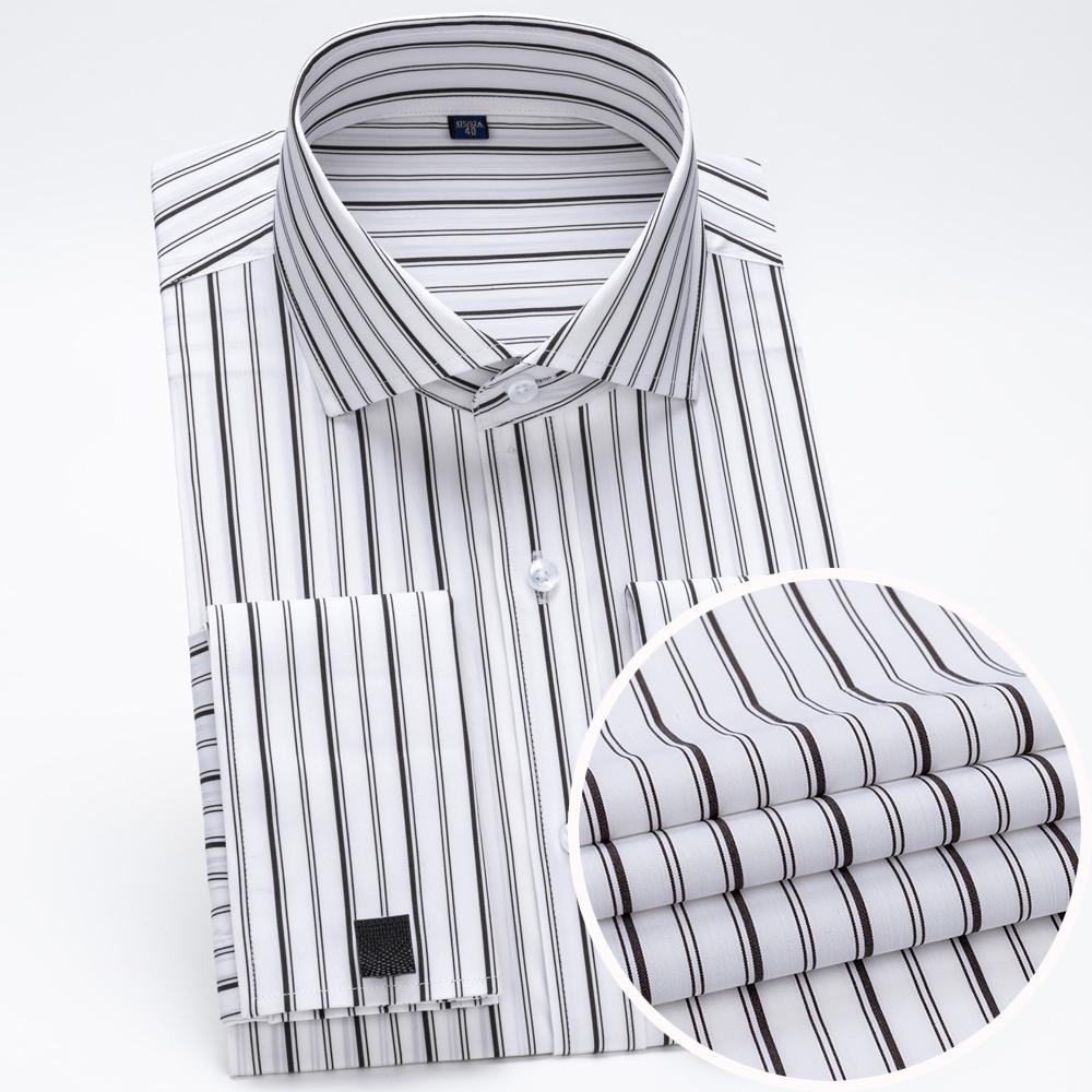 Men's Modal Striped Tuxedo Dress Shirt with Windsor Collar & French Cuff Includes Cufflinks, Elegant Professional Formal Wear