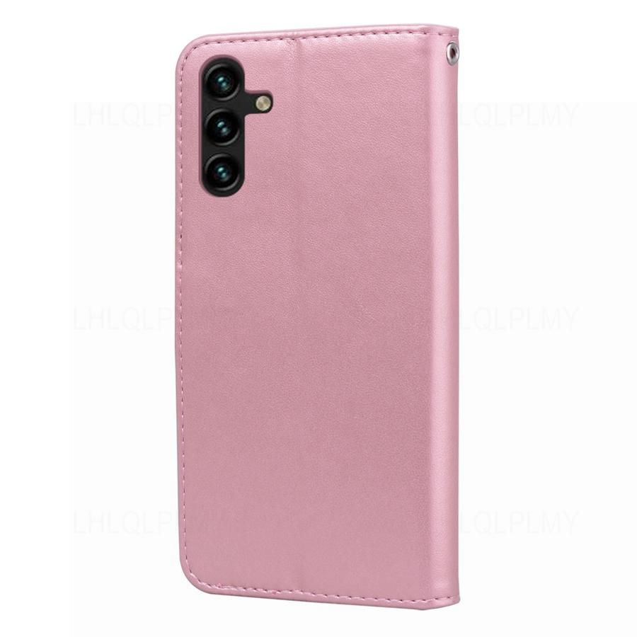 Розовый кожаный чехол-книжка для Samsung Galaxy A14 A24 A34 A54 5G M14 54 A04 A05 A15 A25 A55 M34 M35 M15 M55 A06 A16 S24