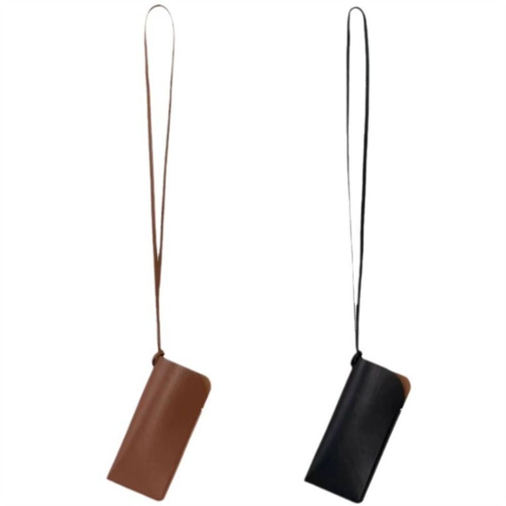 Hanging Neck Outdoor Glasses Storage Bag PU Leather Women Eyeglass Cover Sunglasses Storage Clip