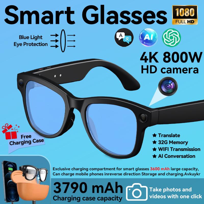 4K 800 Вт HD Камера ИИ Умные Очки Мужские Запись Видео 3790 мАч Батарея Перевод Языков 3D Музыкальный Плеер Очки С Камерой