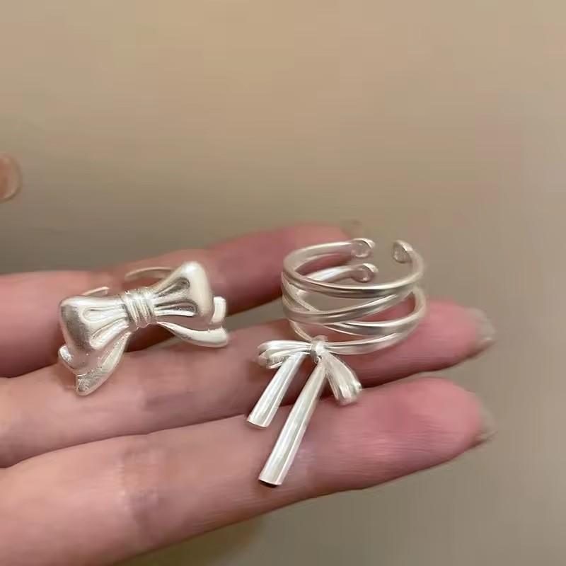 925 Silver Rings For Women Girl Female Open Minimalist Retro Bow Ring Creative Anillos Bague Fine Jewelry