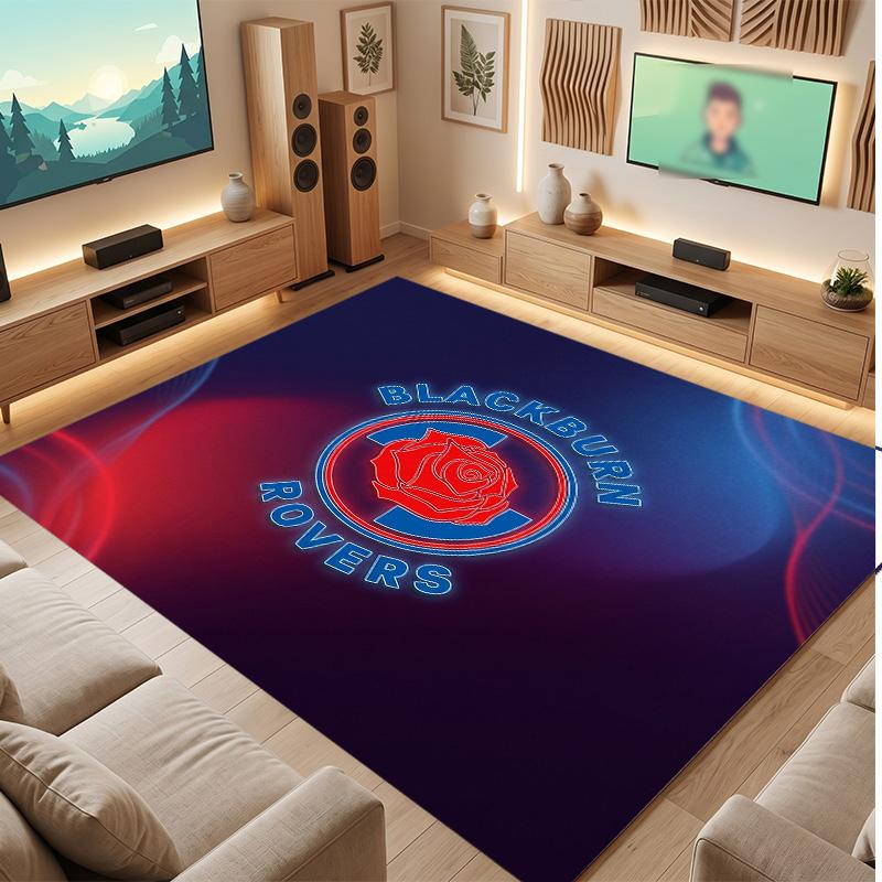 Blackburn Rovers Football Print Crystal Velvet Rug, Comfortable Water Absorbent Non Slip Indoor Floor Carpet