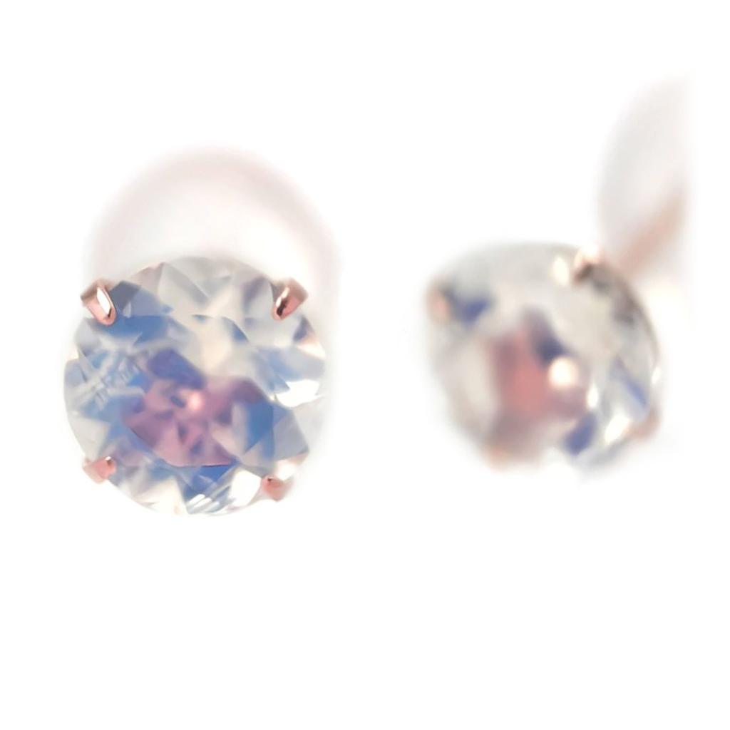 10K Pink Gold 4mm Stud Earrings with June Birthstone Blue Moonstone (Pair)