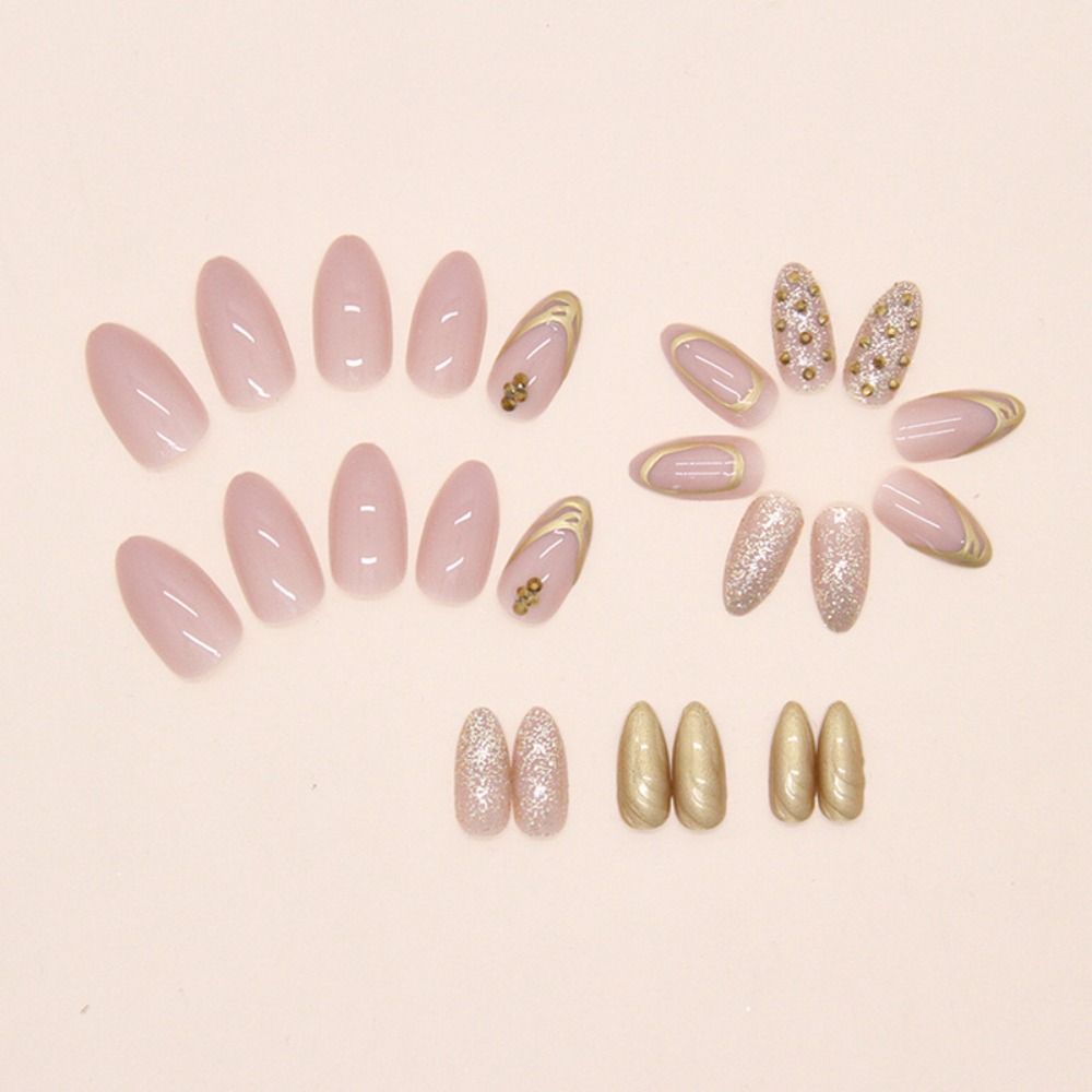 24pcs French Fake Nails Long Almond Press on Nails Manicure Nail Tips DIY