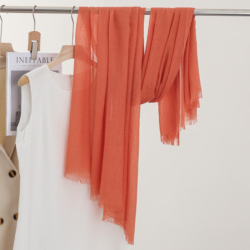 Однотонный тонкий шарф Женская солнцезащитная шаль Однотонный простой Имитация хлопка и льна Шелковый шарф Пряжа высокого класса