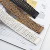 Summer Wide Braided Belt Women Woven Straw Belt with Round Wooden Buckle Waist Belt