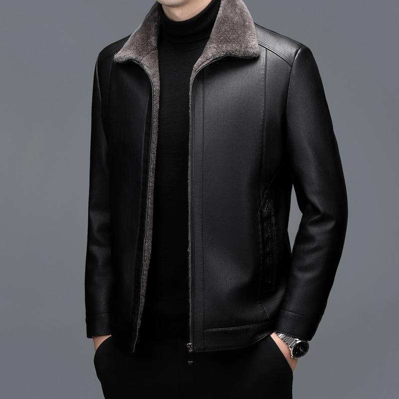 New Original Ecological Fur All-in-one Men's Jacket Middle-aged and Elderly Genuine Leather Jacket Winter Warm Casual Sheepskin Jacket