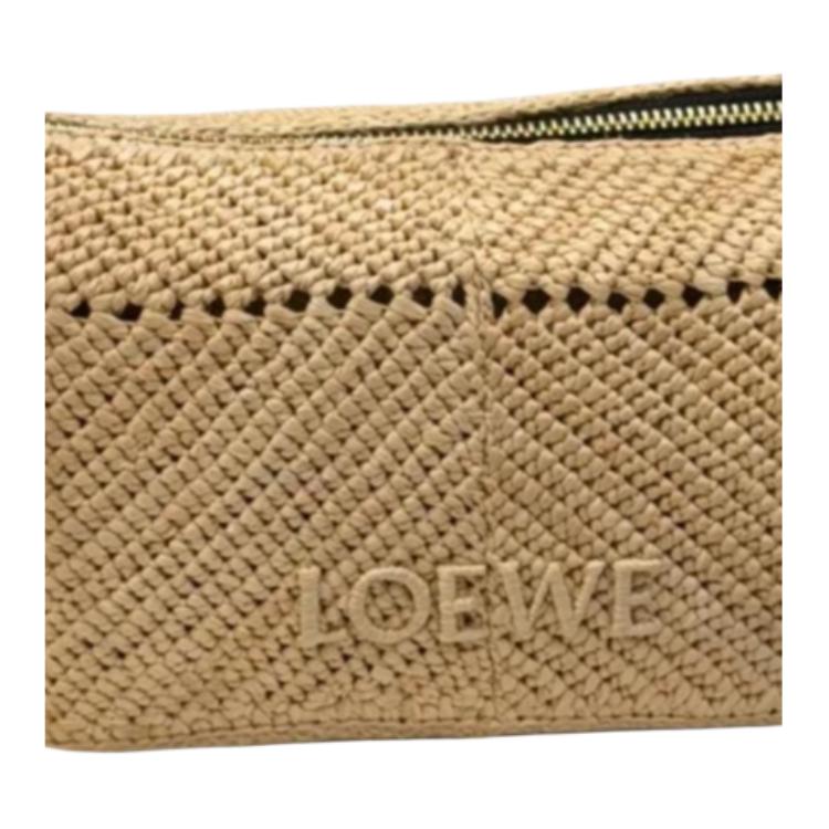 Loewe Cala Versatile Handwoven Monochrome Embroidered Leather And Straw Tote Bag Mini Women handbags Natural Black A120HPLX15-2165