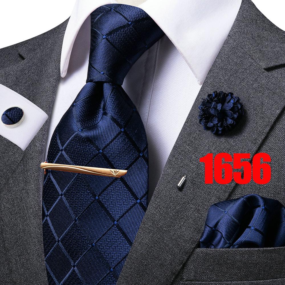 Hi-Tie Mens Silk Tie Set Brooch Pin Necktie Hanky Cufflinks Tie Clip for Business Wedding