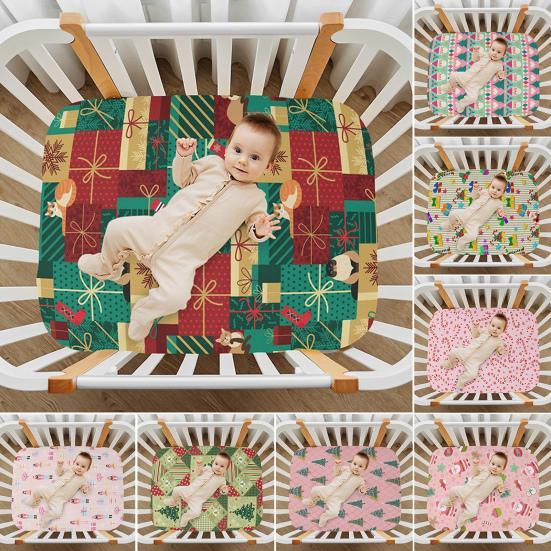 Рождественская простыня на матрас для детской кроватки Дед Мороз Рождественский носок Натяжная простыня для детской кроватки Чехол на матрас для детской кроватки с рождественской елкой для мальчиков и девочек Декор для детской кроватки