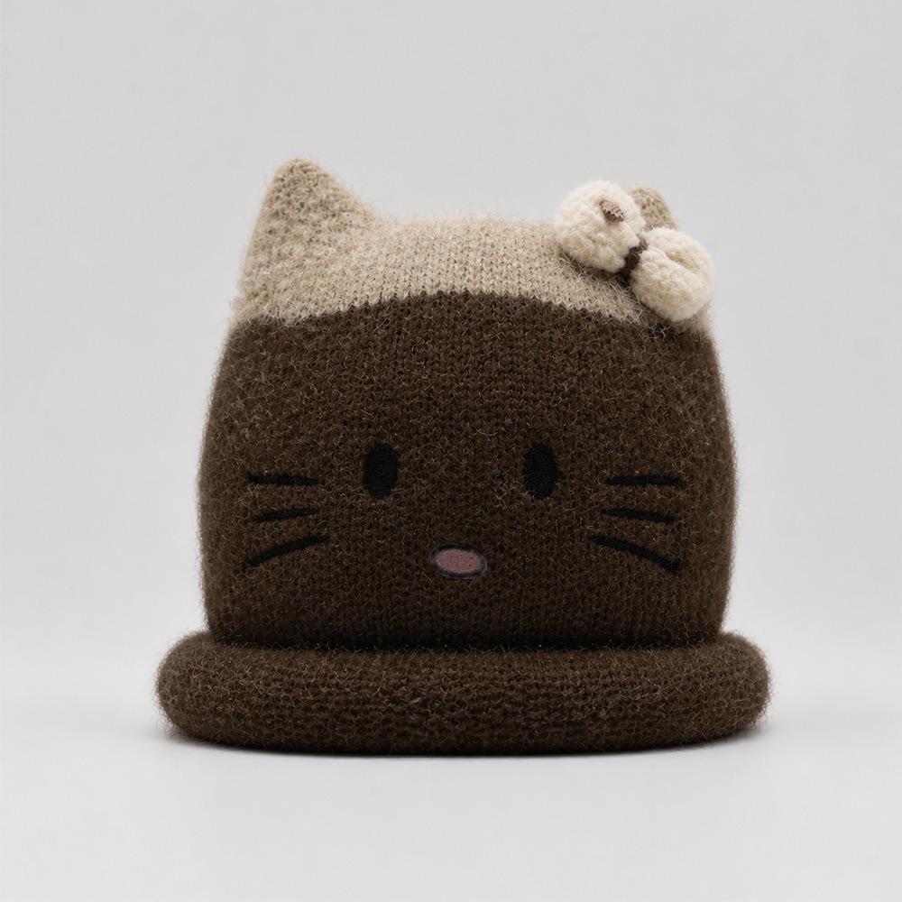 Sweet and cute cat knitted hat versatile face hat women's warm and cold wool hat ear hat