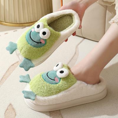 Модные новые зимние плюшевые тапочки с рисунком лягушки Kawaii, толстые домашние хлопковые туфли с рисунком из мультфильмов, женские домашние нескользящие пушистые меховые тапочки