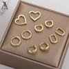 5 пар/компл. Роскошные золотые серьги-кольца для женщин, простые серьги с геометрическим узором в виде сердца, гипоаллергенные аксессуары, ювелирные изделия