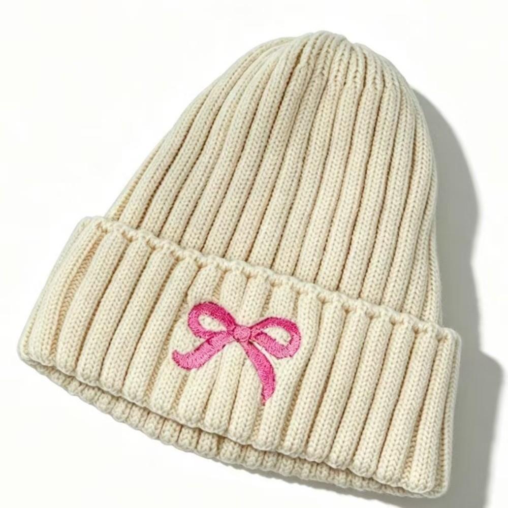 Embroidery Bow Knitted Beanie Cap Cold Proof Kids Knitted Hat cute Baby Knit Hat Girls