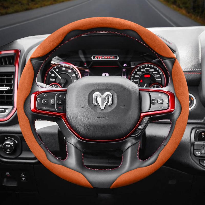 bpzsw1 Suitable for Ram Anti-Slip Buckle Segmented Suede Steering Wheel Cover for Models Such as Pickup Promaster Rampage 1500 2500 3500 4000 4500