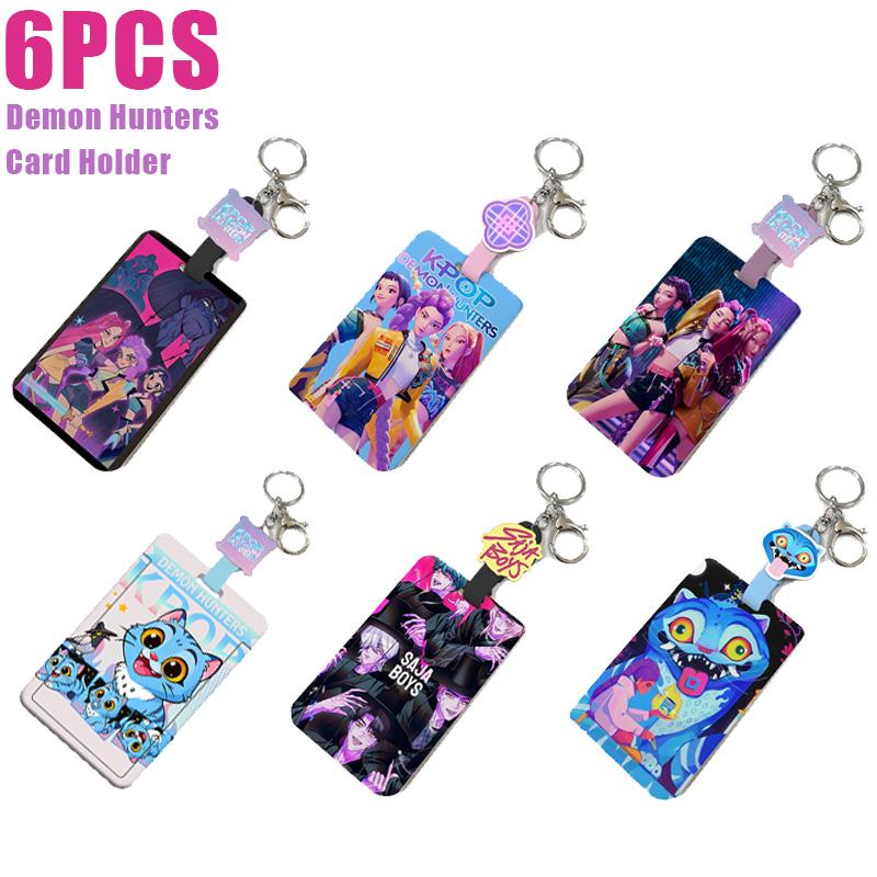 Fashion Hard Shell Card Cover Kpop Demon Hunter Cartoon  Student Stationery Hanging Rope Bus ID Card Holder