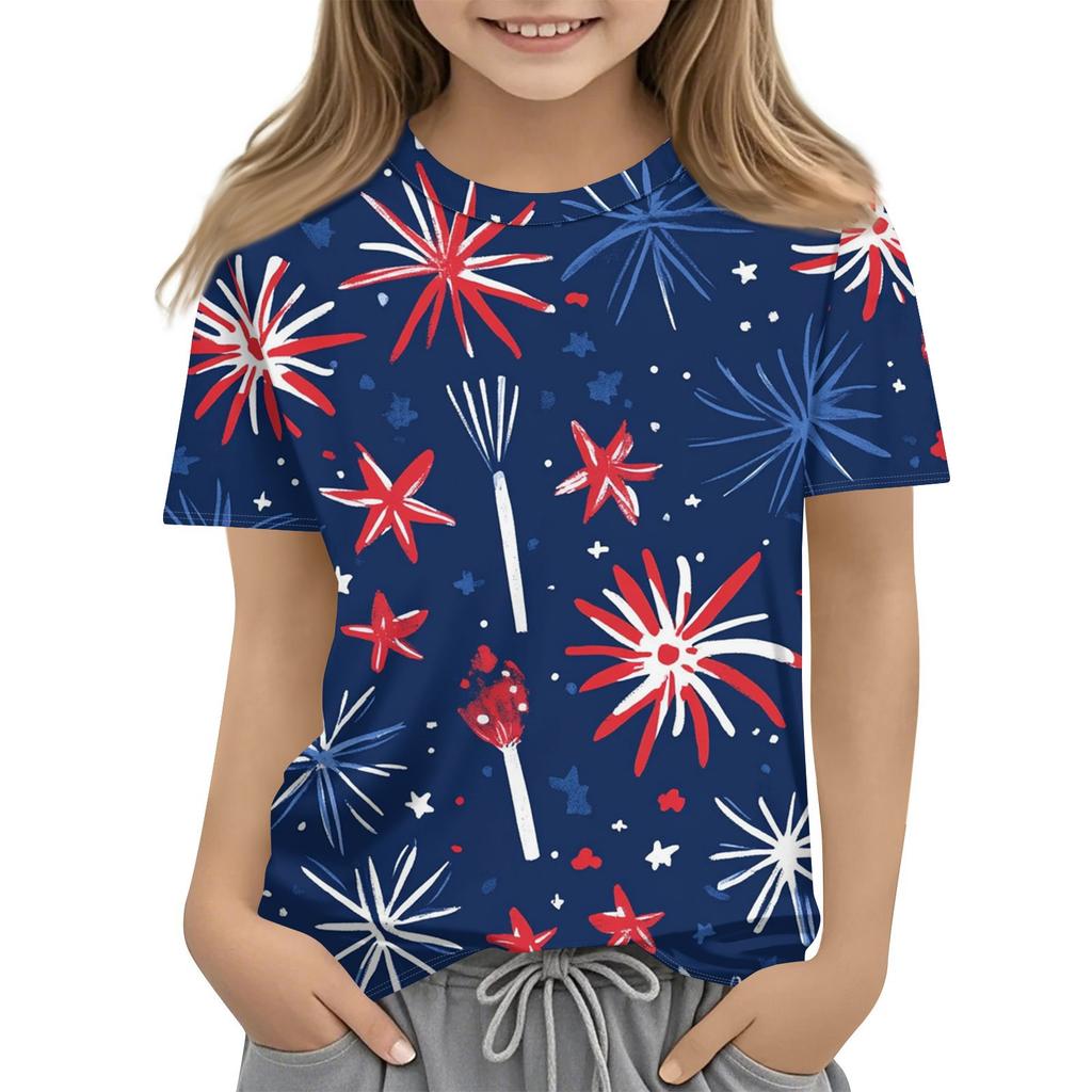 Детская модная повседневная футболка с коротким рукавом и принтом «День независимости» с круглым вырезом
