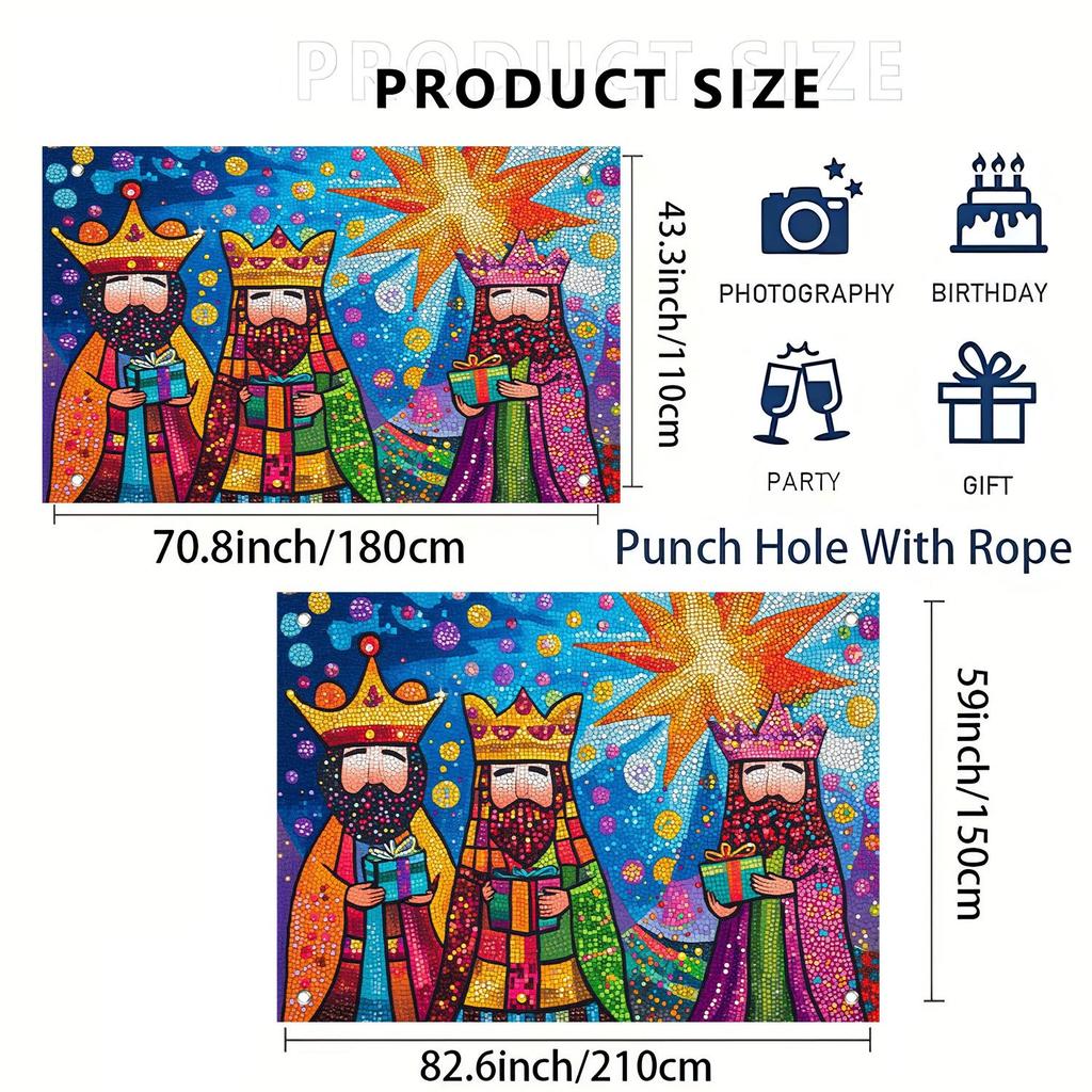 Three Kings Christmas Party Background | Festival Mixed Holiday Wall Decoration | No Electricity Required