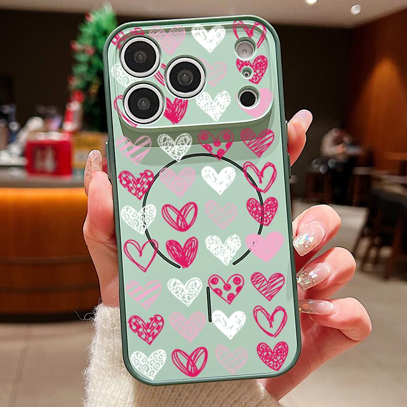 Чехол с рисунком «Милые сердечки» для iPhone 17 Pro Max Чехол iPhone 16 15 14 13 Pro Max Магнитный Для Magsafe Гибридный Тонкий Матовый Чехол