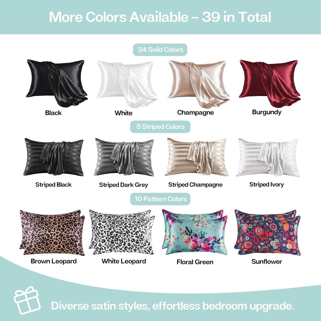 Satin Pillowcases for Hair and 2 Pack Silk Satin Set of 2 King Size Pillowcases Silky Pillowcases with Envelope Closure MR&HM Skin, Pillowcases,