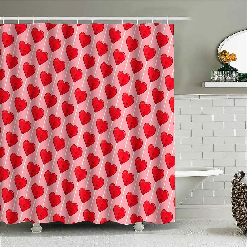 Heart Pattern Shower Curtain Romantic Love Backdrop Valentine'S Day Decor Bathroom Waterproof Fabric Shower Liner Vintage Style
