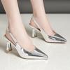 Fashion Sandals Women Mules Pointed Toe Shoes Female Wedding Shoes Sliver Outdoor Thin Heels Slides Ladies Sandalias De Mujer 2024