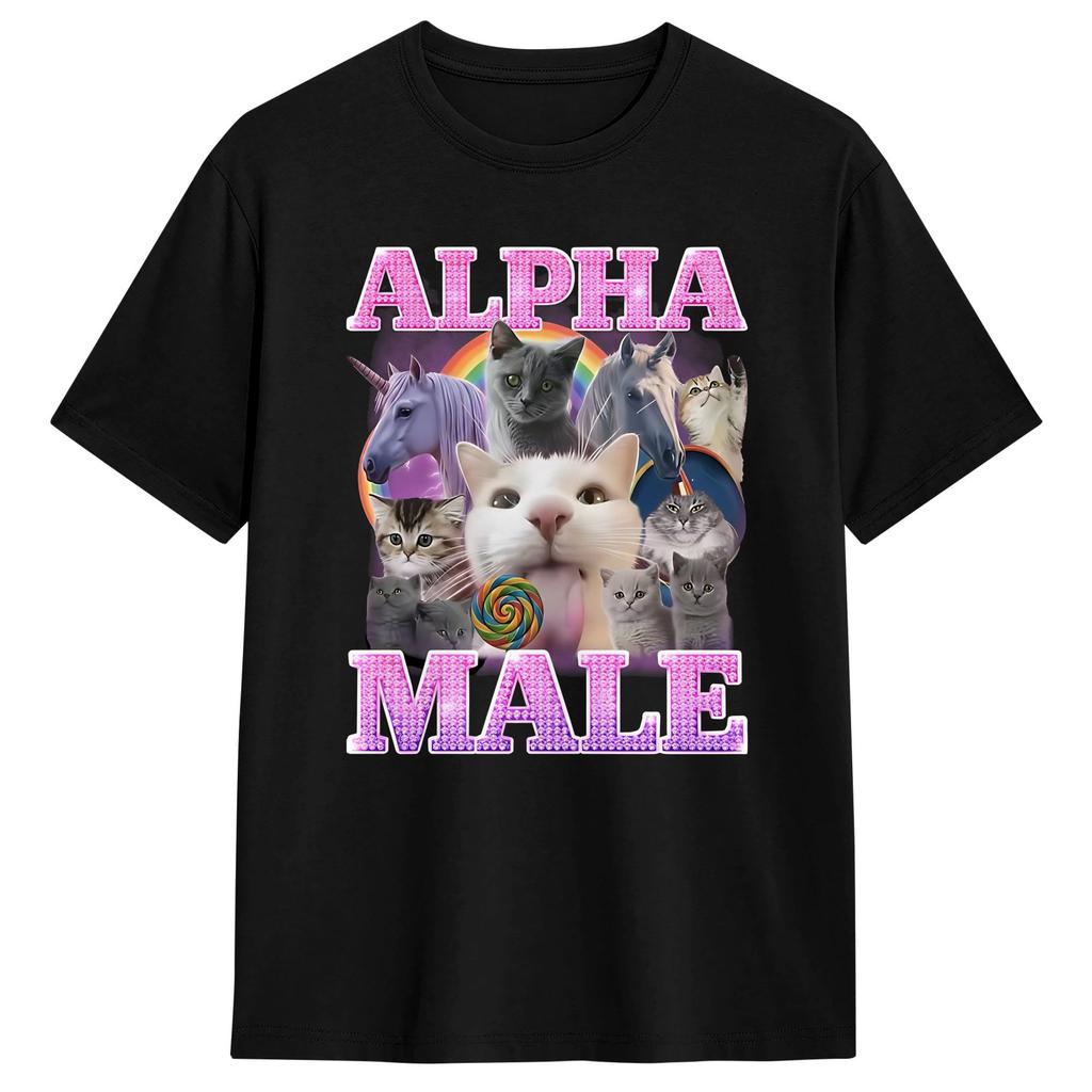 Unisexs TShirt Alpha Male Funny Cat Kitten Rainbow Floral TShirts Hipster Beach Tee Shirt Vintage Cotton Clothing
